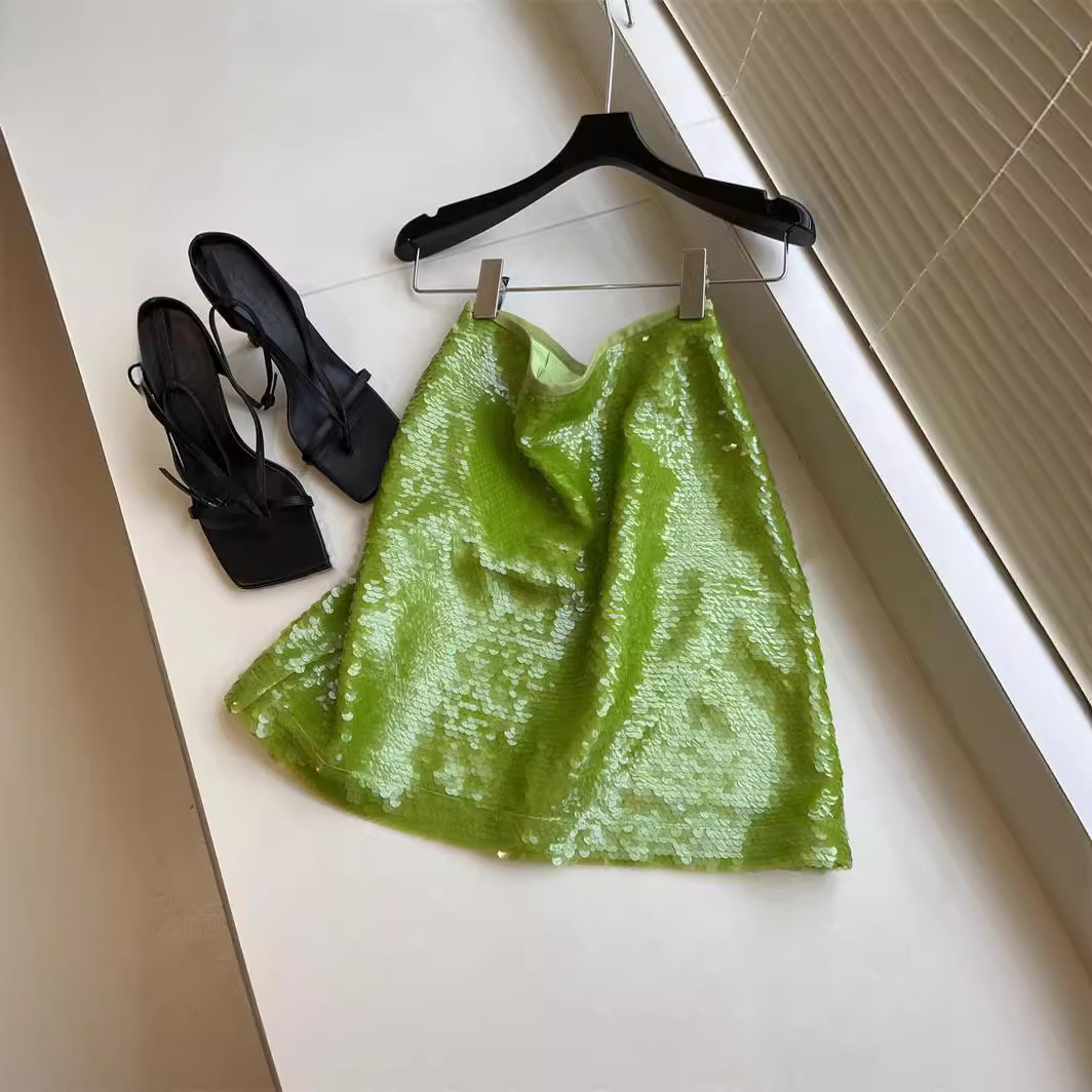 Youth Candy Color Foreign Style Cover Low Weight Industrial Sequin Short Skirt Green Small Short Sequin Skirt