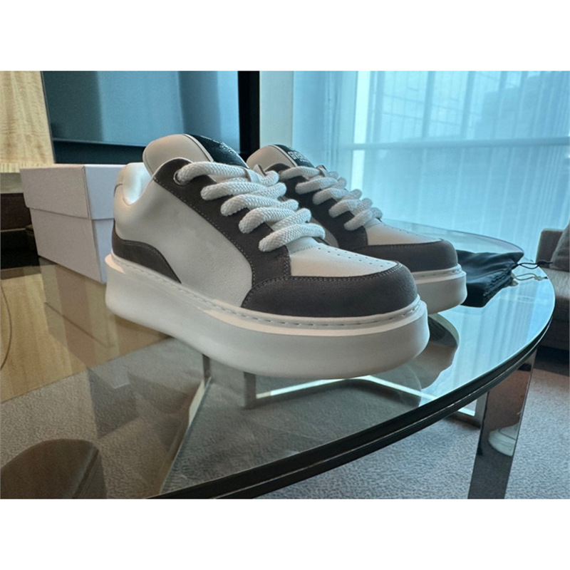 European High-End Export Casual Shoes, Color-Blocked Men's Lace-Up Shoes, Genuine Leather Thick-Soled Casual Dad Shoes