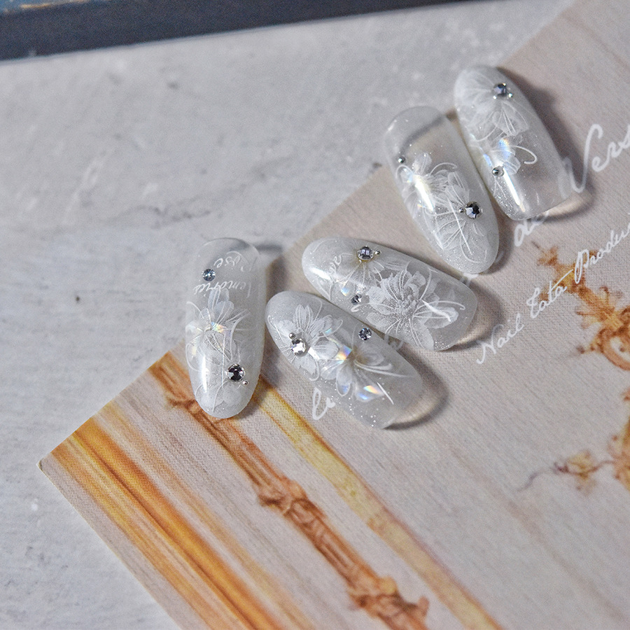 Pegatinas de uñas de diamante de cristal tomoni sin pérdida de cooperación Pegatinas de uñas vintage al por mayor Flor grande semitransparente japonesa MS507