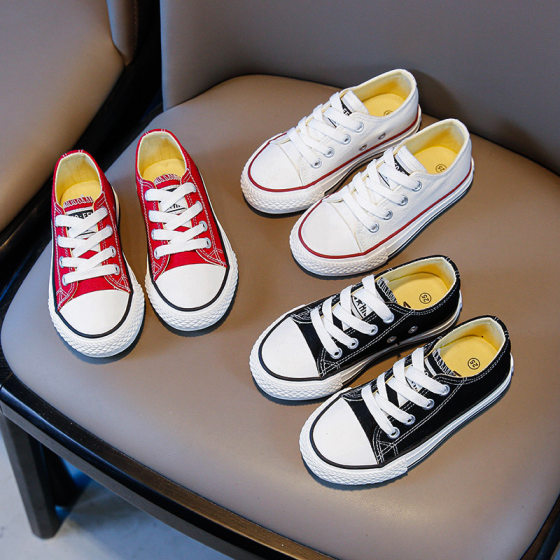 Children's Canvas Shoes 2023 Spring and Autumn Low Korean Style Soft Bottom Latex Insole Small White Shoes for Boys and Girls