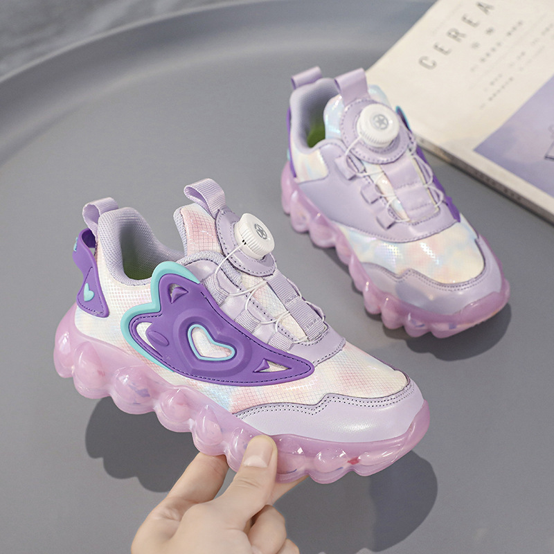 Comercio exterior transfronterizo para niñas, primavera y verano 2025, zapatos deportivos transpirables de malla para niños, zapatos para correr con hebilla giratoria para niños y niñas de mediana edad