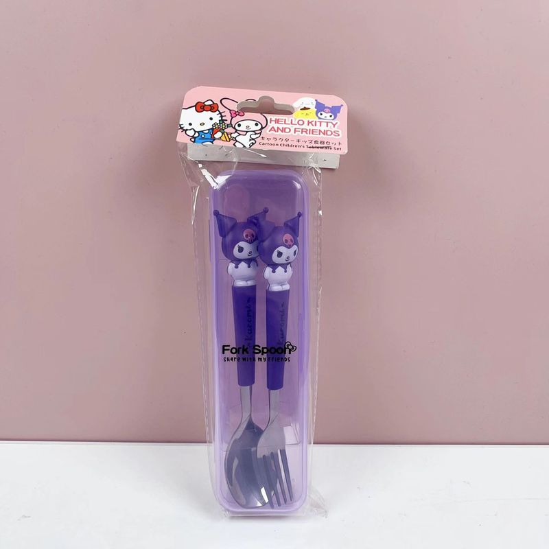 2025新型学生クロミハンドル携帯アニメ子供食器2点セットステンレス食器フォークスプーン|undefined