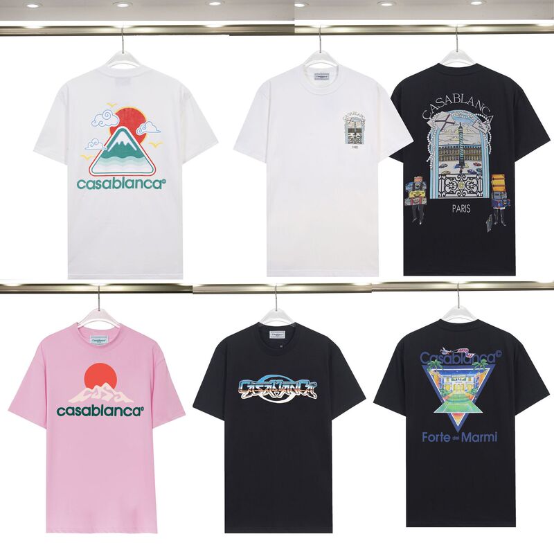 Foreign Trade Cross-Border Casablanca Heavyweight 100% Cotton Round Neck Short-Sleeved T-Shirt Men's and Women's Printed Bottoming Shirt Large Size