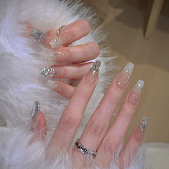 穿戴甲爆閃銀河線條漸變美甲貼片長款高級感美甲甲片成品ins風