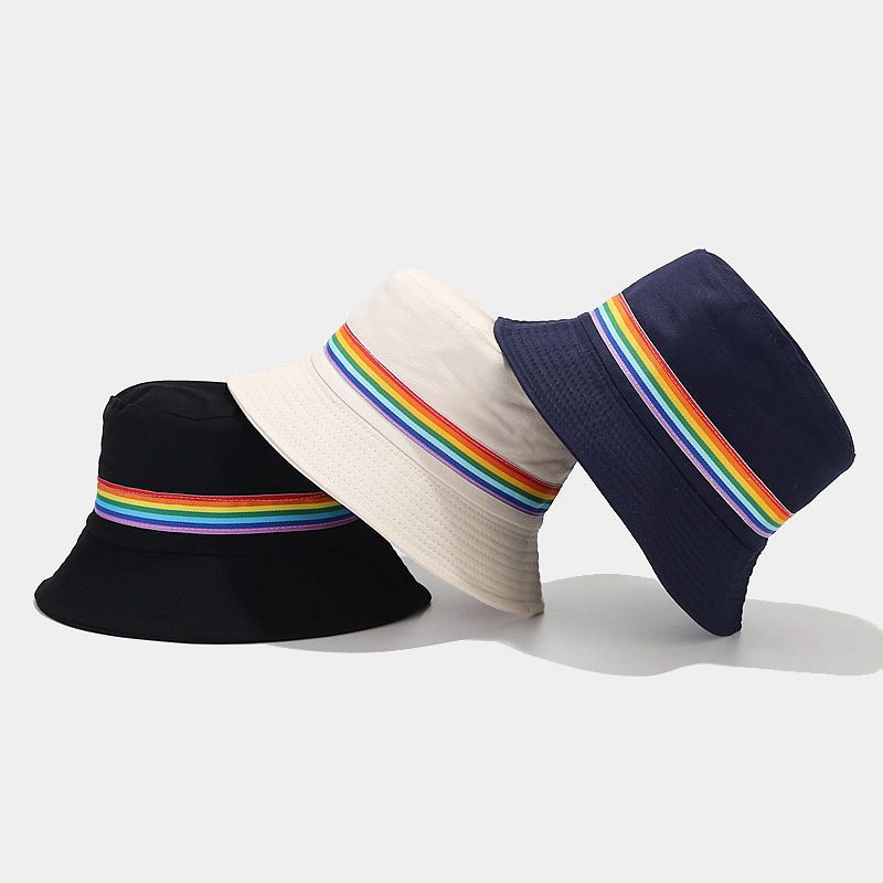 Holiday, Shopping Occasion Cotton Material Unisex Streetwear Rainbow Wide Eaves Bucket Hat