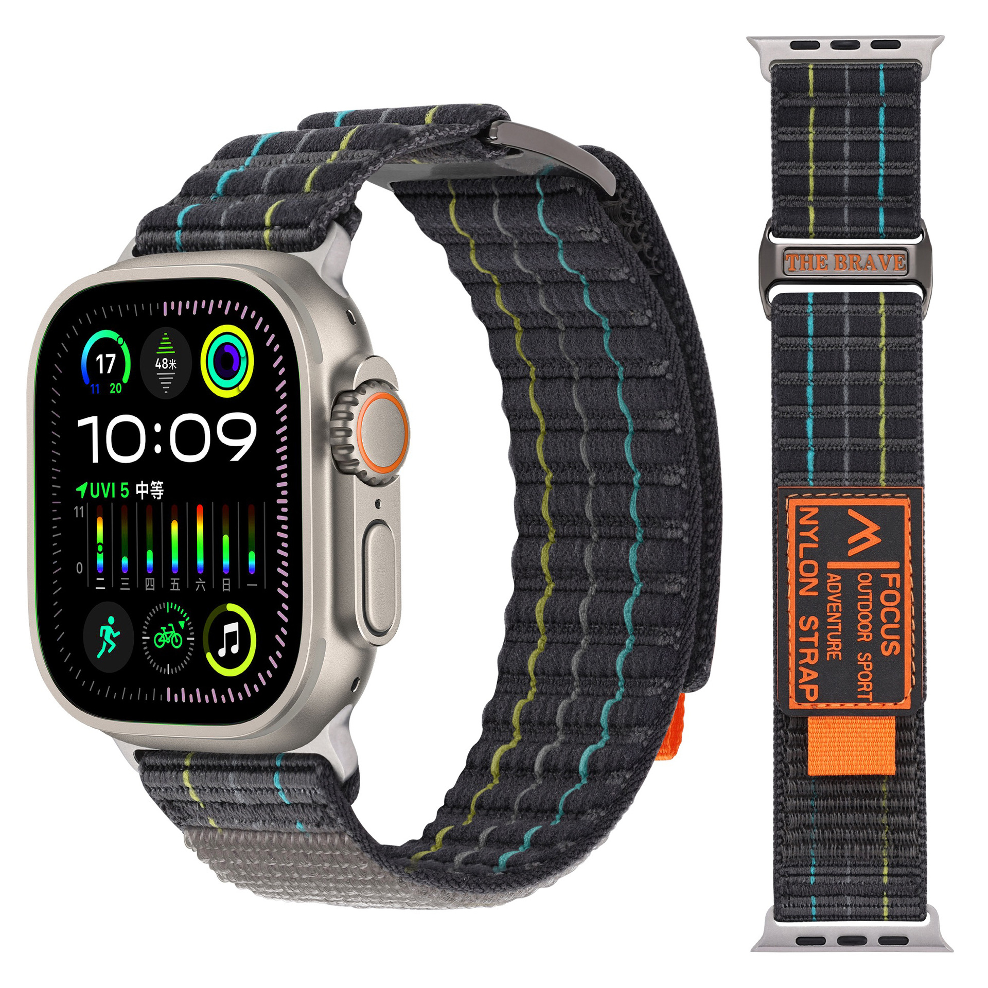 Suitable for apple watch3456789, double-section leather-coated nylon loop strap, Apple 10 strap undefined