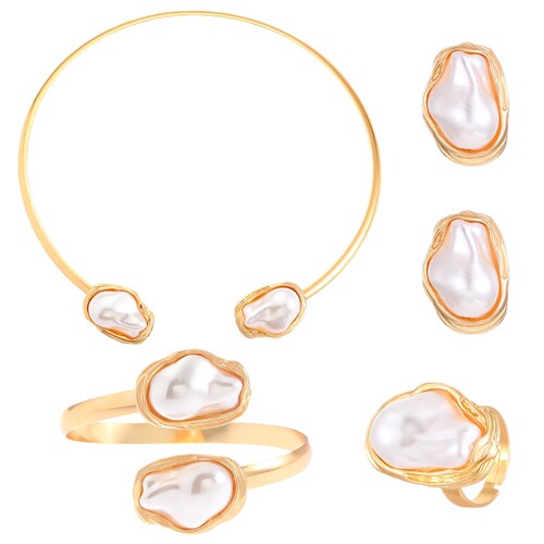 Euramerican INS-style alien baroque pearl choker, commuter-style minimalist metal open pendant necklace