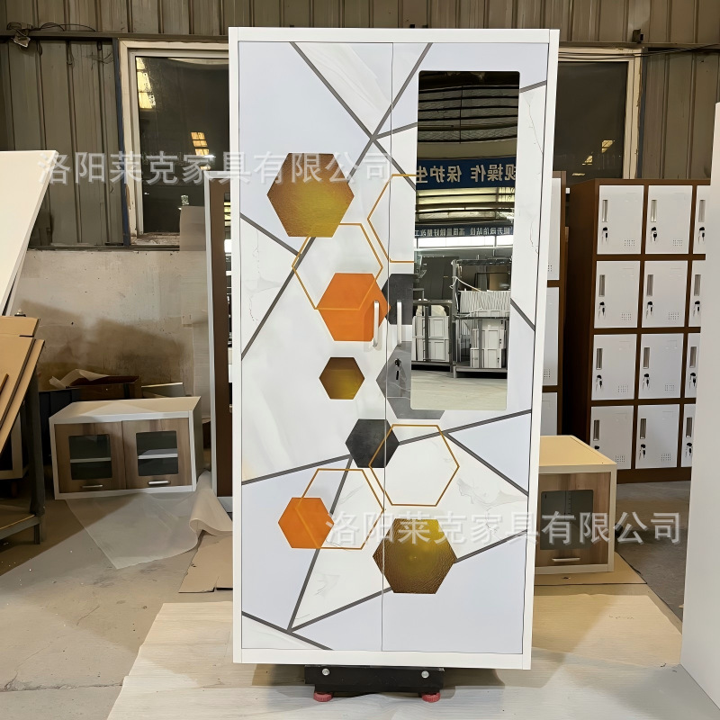 Gabinete de impresión de dos puertas deslizantes armario de acero espejo estética armario de almacenamiento de metal doméstico se puede personalizar simple armario de metal de viento image 12