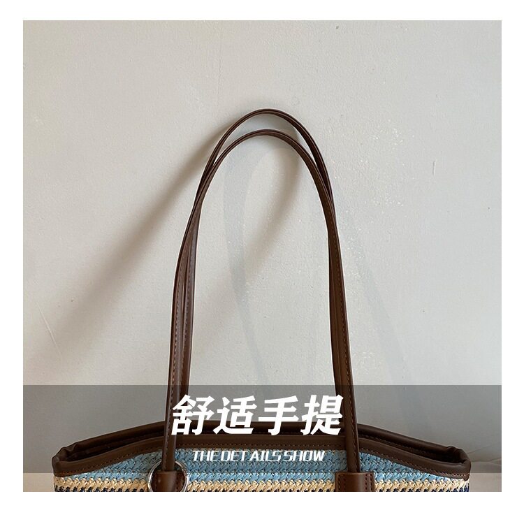 Túi tote đeo vai kẹp nách dáng ngang phong cách tối giản thanh lịch — Kaki sọc, Màu sắc, Màu xanh da trời, màu kaki chi tiết 7
