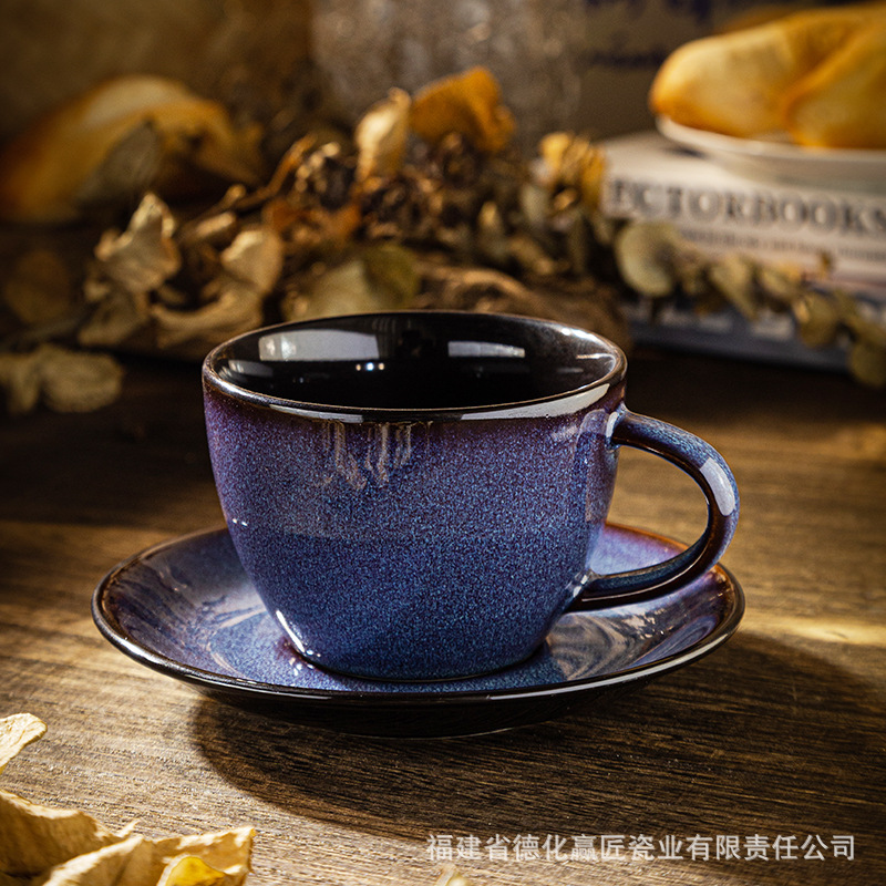 Transfronterizos Lixiang estilo europeo de color sólido simple horno de esmalte de alta calidad de alta cara de cerámica taza de café espresso plato