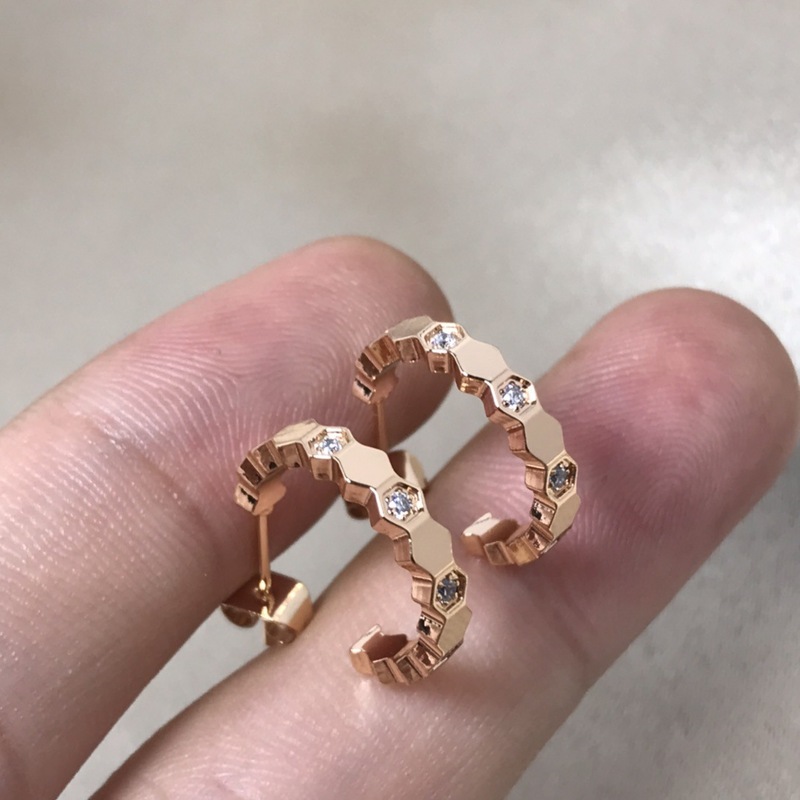 新款蜂巢耳钉女镶钻轻奢小众别致高级感玫瑰金白金耳环高版本耳饰|undefined