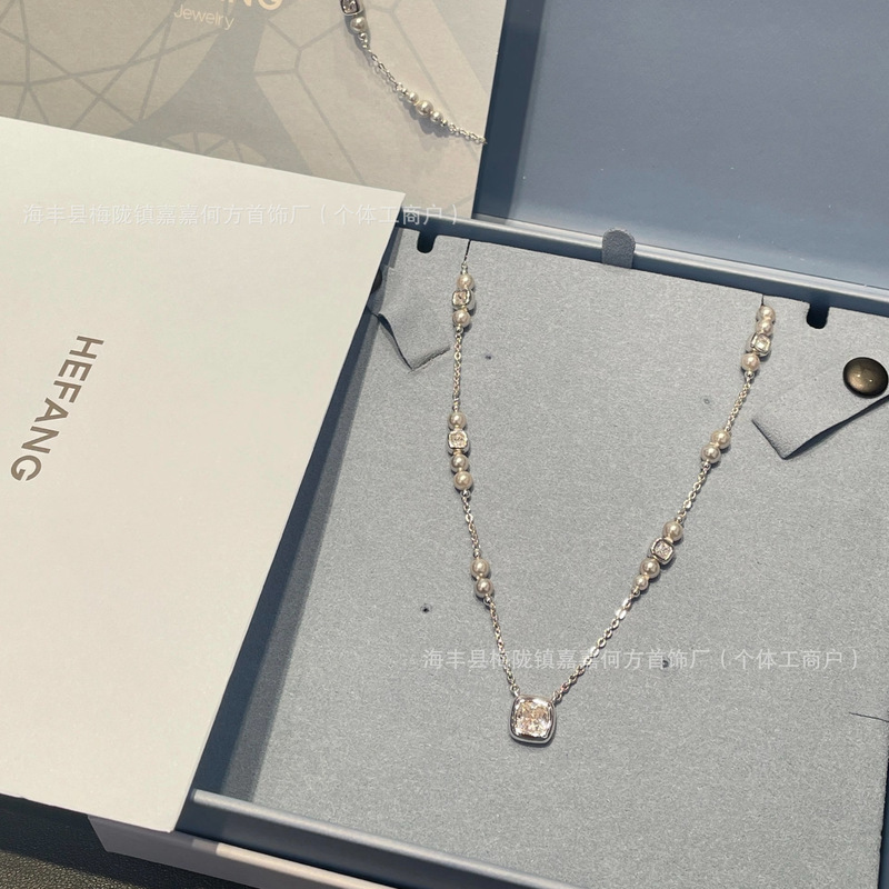 Hefang Jewelry Starlight Sugar Cube Long Necklace Light Luxury Elegant Accessories High-End Birthday Gift
