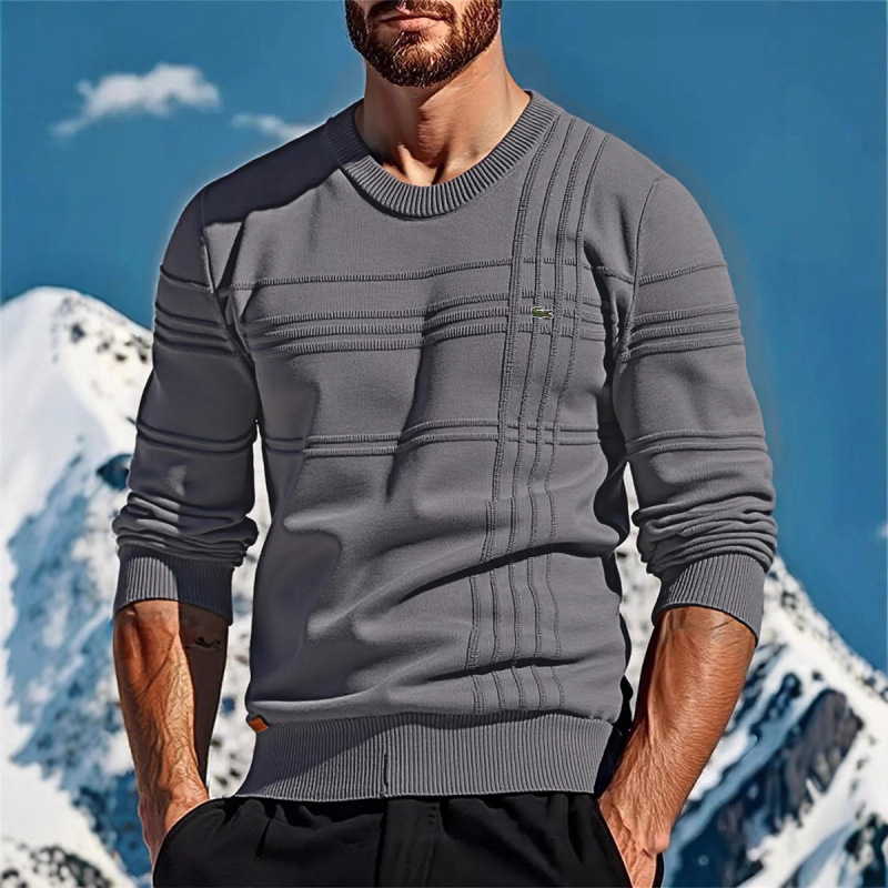 2026 Crocodile Logo Embroidery Autumn/Winter New European Size Cross-Border Men's Round Neck Pullover High-Quality Solid Color Sweater 2026 Crocodile Logo Embroidery Autumn/Winter New European Size Cross-Border Men's Round Neck Pullover High-Quality Solid Color Sweater