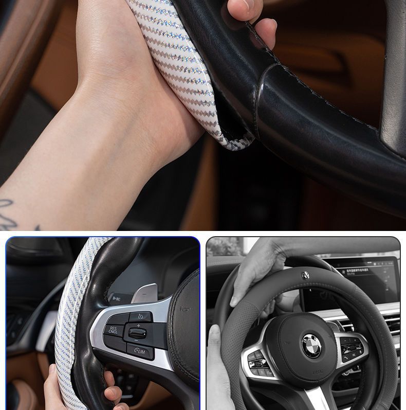 Car steering wheel cover laser pattern carbon fiber pattern car handle cover waterproof sweat-proof non-slip car steering wheel card cover