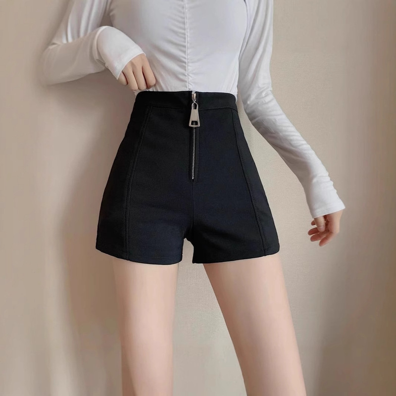 Zipper High Waist Wide Leg Hot Pants Summer Casual Shorts Women's 2025 New Slim Black Straight Pants