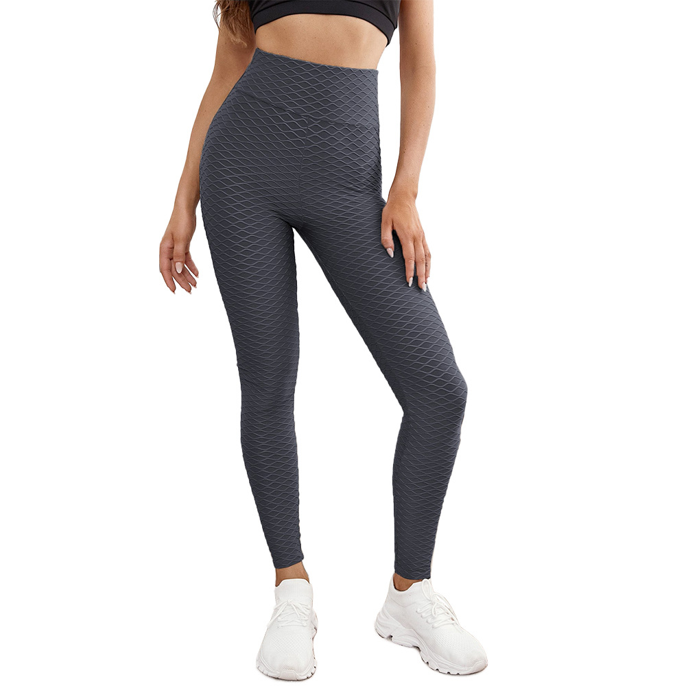 ¡En stock! Europa y América popular melocotón hip lifting onda patrón jacquard yoga burbuja pantalones de cintura alta medias deportivas para las mujeres