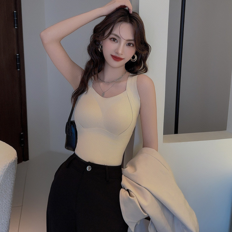 8001#羊绒蚕丝固定杯背心无痕发热保暖加绒加厚百搭内搭打底上衣|undefined