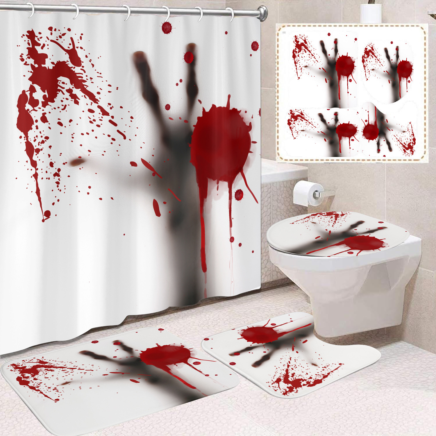 Ventas transfronterizas de Halloween cortina de baño cortina de noche terror impresión digital cortina de baño impermeable cortina de baño mayorista