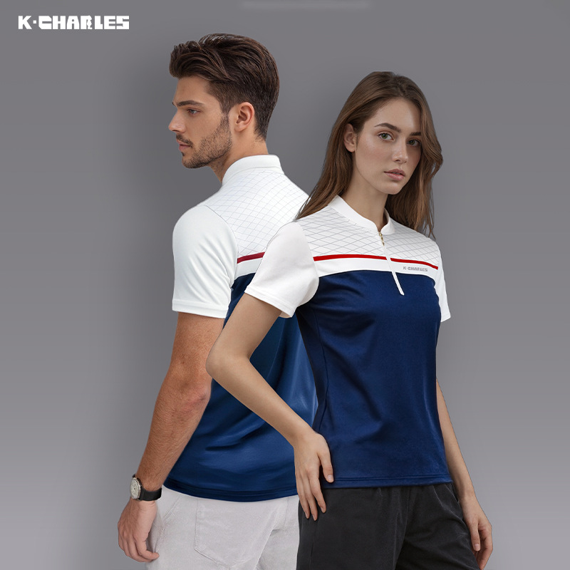 Kcharles Golf Polo Shirt Men's Clothing Stand Collar Zipper Quick-Drying Breathable Work Clothing Casual Sports Short Sleeves