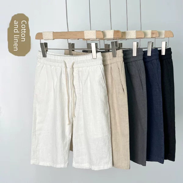 23Dk01 Classy Linen Shorts Men's Summer Cotton and Linen Five-Quarter Pants Men's Loose Casual Linen Large Pants