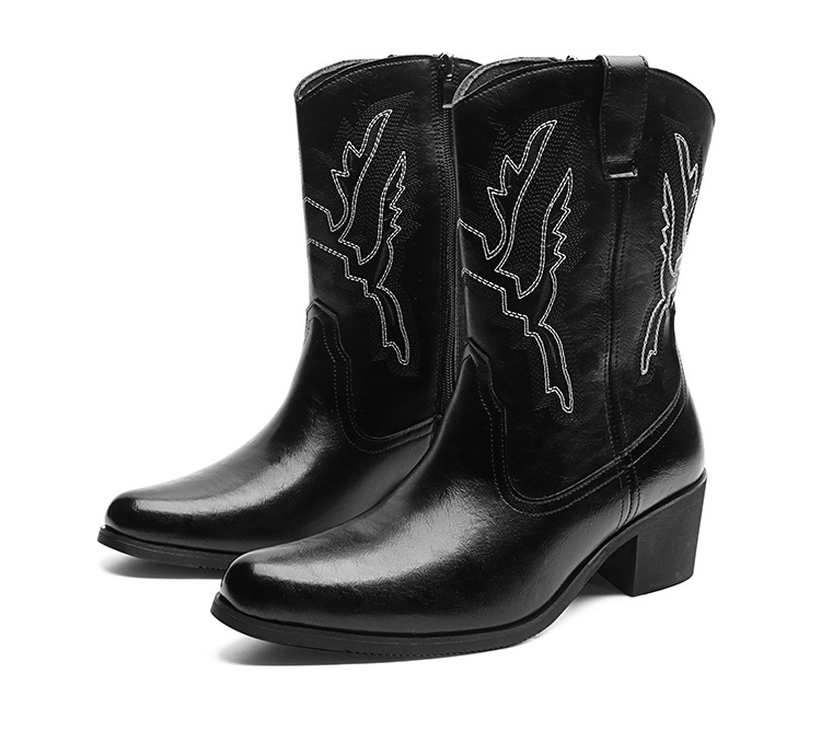 Western cowboy boots Hipster men's shoes Workwear Stylish retro zip boots_vogvips.com