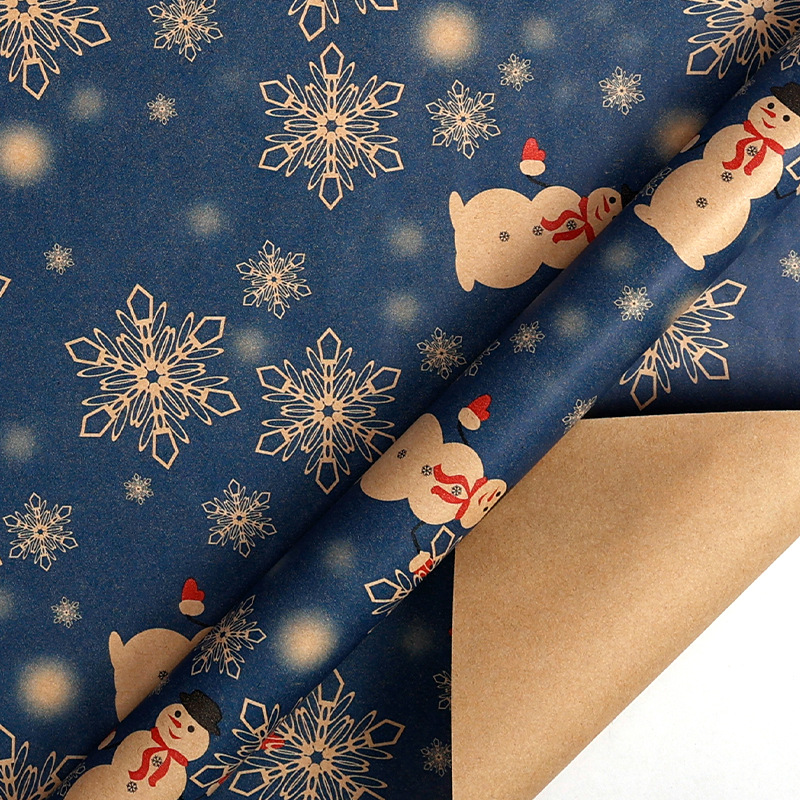 Papel de regalo navideño en rollo grande, éxito de ventas transfronterizo, papel kraft amarillo vintage ecológico para manualidades de árboles de Navidad.