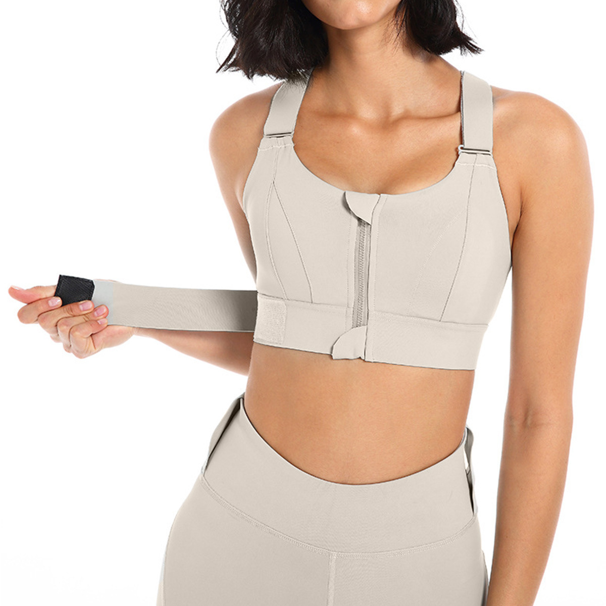 Ropa interior deportiva transfronteriza Velcro ajustable trajes de yoga de alta resistencia chaleco de acondicionamiento físico cremallera delantera bra de yoga