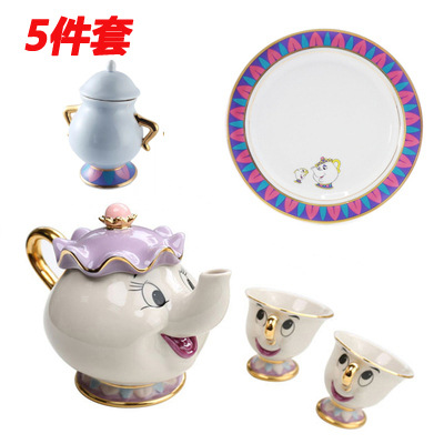 Belleza de la bestia de té de cerámica dorada taza de tetera de té Lady Archie taza de tetera de té set de reloj de oro Grosswar image 16
