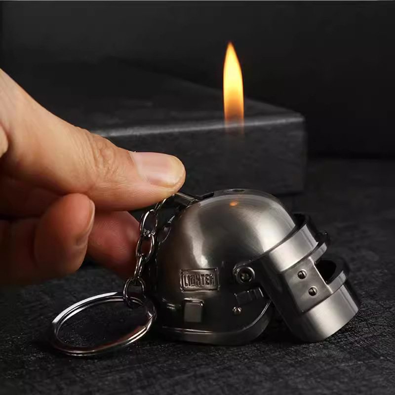 個性頭盔模型充氣明火打火機 創意鑰匙扣掛件點煙器 跨境 批發品
