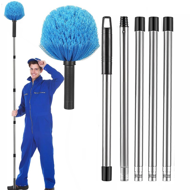 Cross-border lengthening adjustable stainless steel rod dust collector spider web brush head ceiling brush dust duster