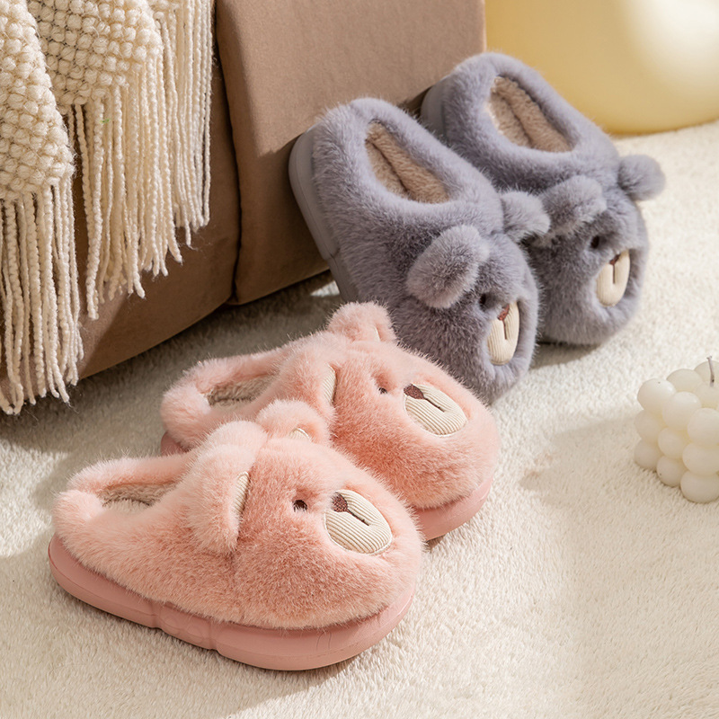 Invierno zapatillas de algodón para niños, niños y niñas, padres e hijos, bolsas de dibujos animados lindas, tacones antideslizantes para bebés en el interior, zapatillas de lana casera