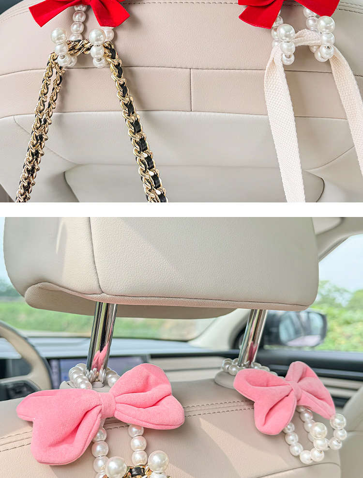 Car Car Hook Girl Bow Pearl Car Rear Seat Back Hook Car Interior Storage Supplies