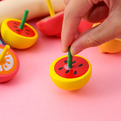Large fruit top wholesale wooden color finger spinning small top traditional nostalgic children's wooden toy