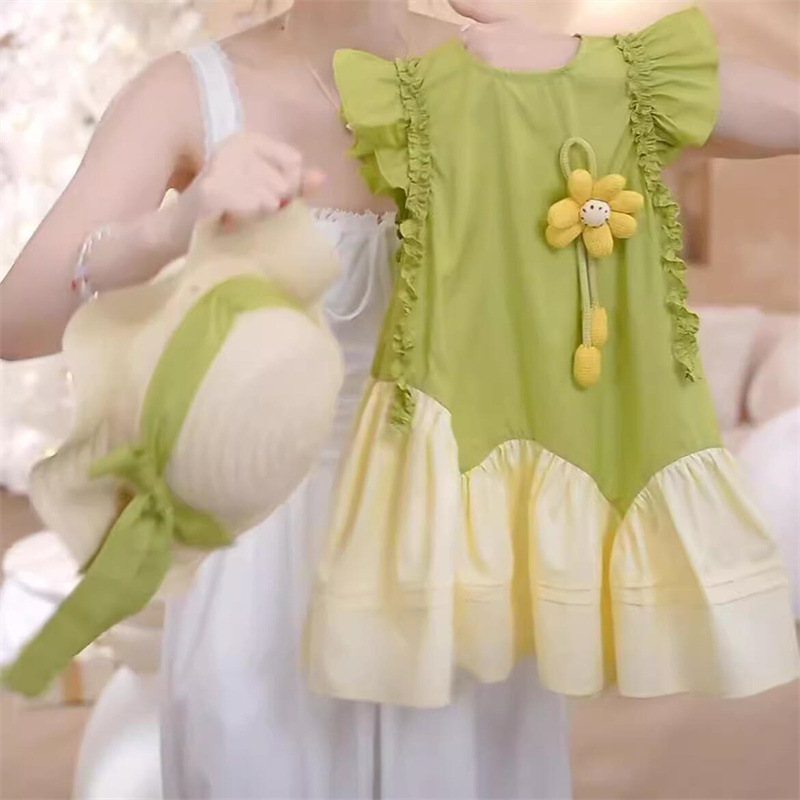 Xianning siete niñas vestido sin mangas verano nuevo estilo estilo occidental vestido de princesa para niños vestido de un año vestido de chaleco de verano