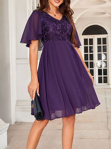 New European Station Dress Chiffon Splicing Lace Elegant Short Skirt Bridesmaid Evening Gown Wholesale