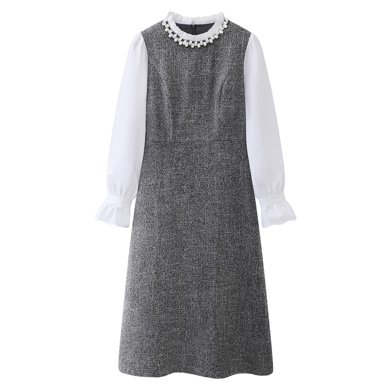 Christmas Style Waist Dress for Women 2026 Spring New Style Beaded Fake Two-Piece Long-Sleeved Skirt L96C021