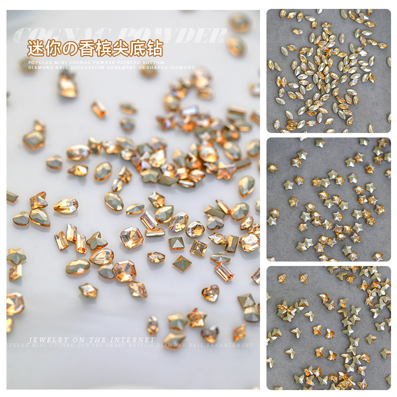 美甲饰品香槟小号迷你尖底异形钻蝴蝶马眼爱心拼钻美甲堆堆钻饰品