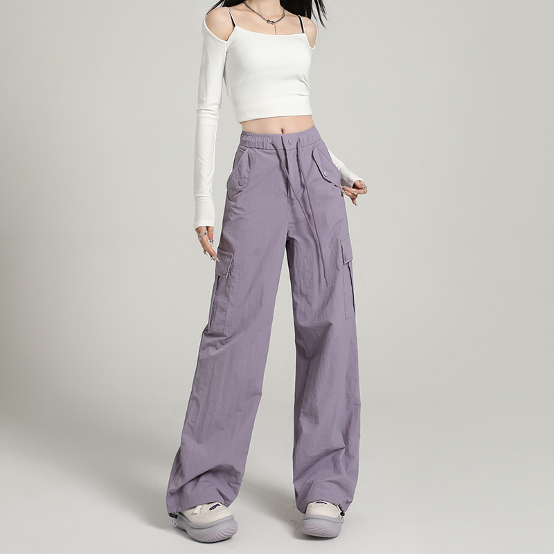 High-End Quick-Dry Work Pants for Women, Cool and Stylish, Spring and Summer Thin Loose Fit, Slimming Straight-Leg Outdoor Wide-Leg Long Pants, Trendy