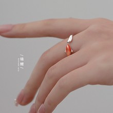 红色小鱼戒指女ins小众设计日式轻奢高级感闺蜜锦鲤食指指环开口