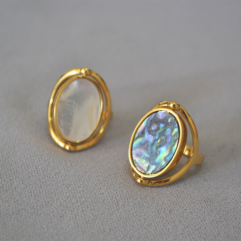 Vintage Style Geometric Color Block Mother Shell Copper Abalone Shell Plating Gold Plated Rings display picture 2