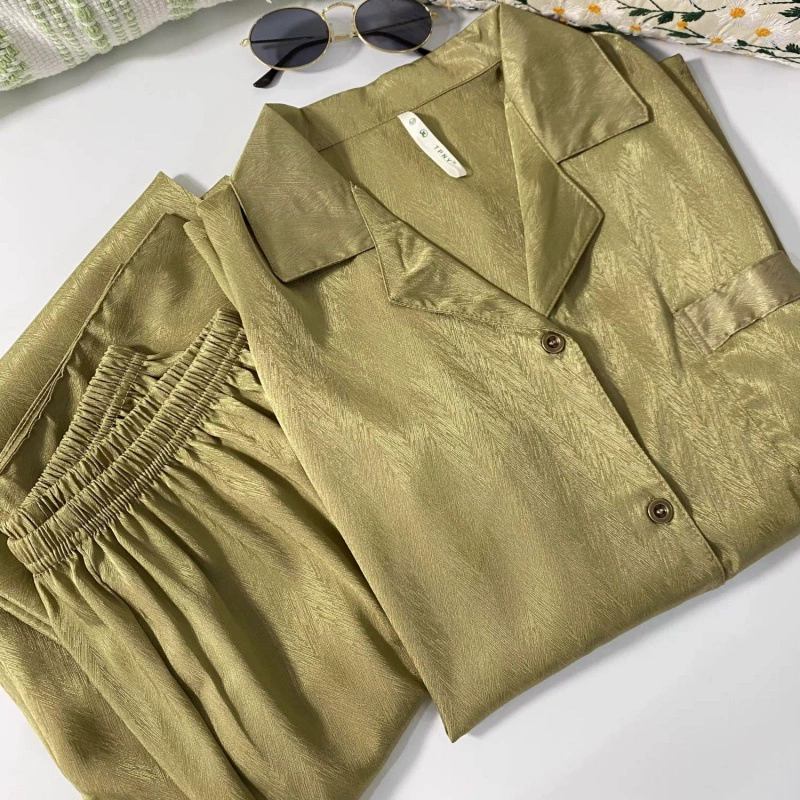 Комплект пижамы из шёлка, длинный рукав и брюки, китайский стиль, летние принты