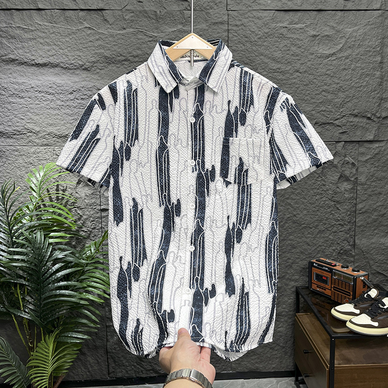 Men's Bubble Texture Ice Silk Shirt Breathable Casual Button Down_voghion.com