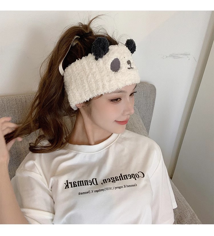 Fascia panda in peluche per lavaggio viso accessorio capelli donna_voghion.com