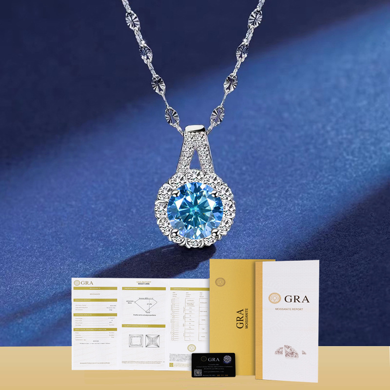 S925純銀1カラット太陽花ネックレス女ins水滴気質莫桑石ペンダントデザイン感シンプルなアクセサリー|undefined
