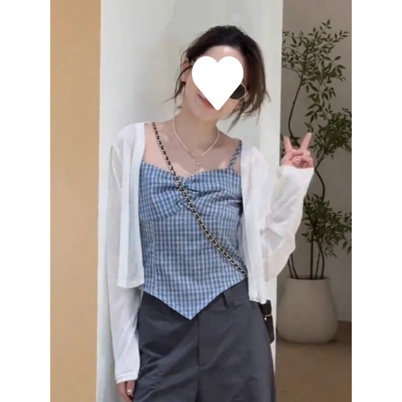 法式气质简约穿搭女装2025新款爆款防晒开衫吊带减龄阔腿裤三件套|undefined