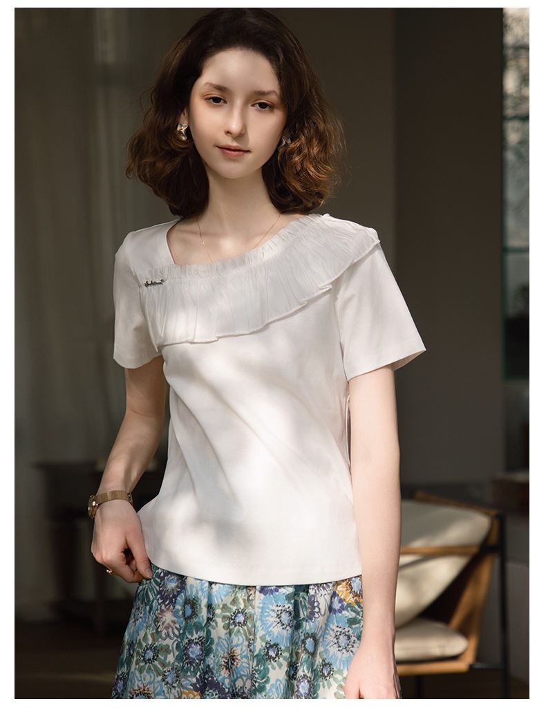 GraceChic GraceChic European Fashion Patchwork Ruffled Lace Top For Women 2025 Summer New Stylish White Versatile Youthful Blouse_voghion.com