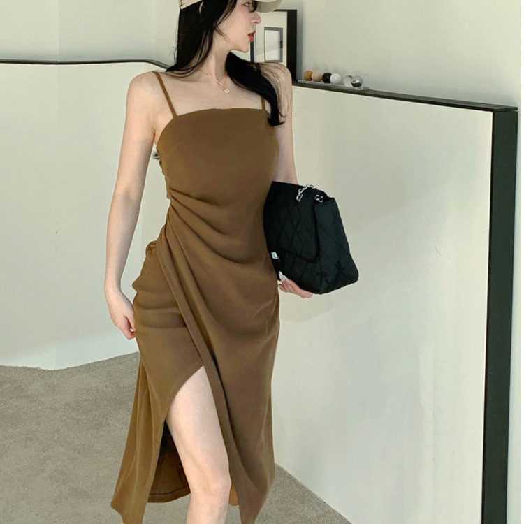 Foreign trade Women's pure desire sling split dress summer new light mature temperament mid-length dress women Wholesale