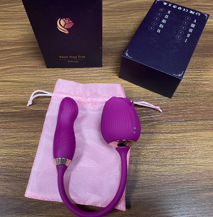 Huevo vibrador telescópico de doble cabeza con forma de rosa y diseño floral completo, función de succión, juguete para adultos de diez frecuencias operado con los dedos para mujeres, de AliExpress transfronterizo.