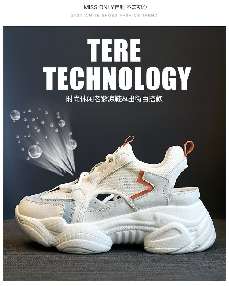 曼巴足迹 运动凉鞋女春季韩版内增高网面镂空透气松糕厚底