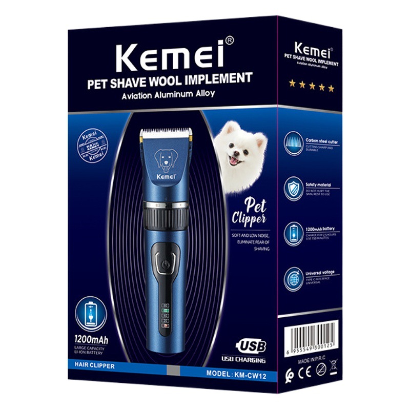 Kemei PET eléctrico Clipper KM-CW12 con luz indicadora USB recargable PET pelo Clipper trimmer